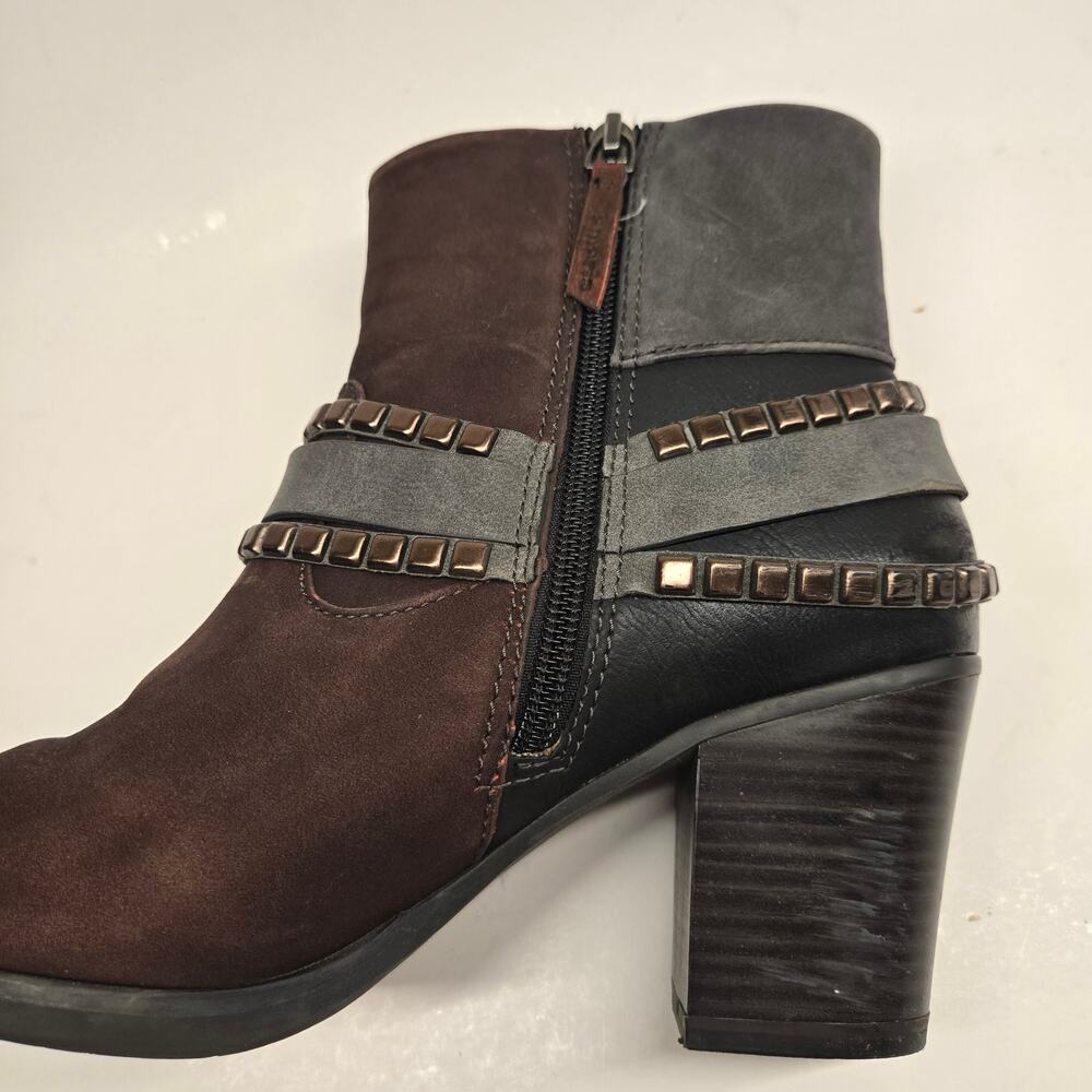 Tamaris Studded Harness Boot Leather Nubuck Colorblock EU 38 US 7.5 Moto Western - Picture 5 of 15